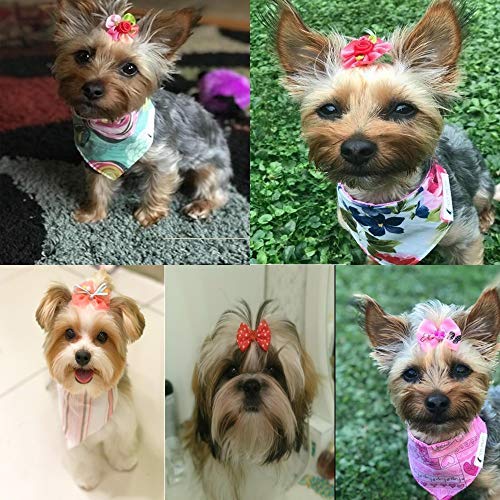 Yagopet 50pcs/Pack Cute New Dog Hair Bows Pairs Rhinestone Pearls Flowers Topknot Mix Styles Dog Bows Pet Grooming Products Mix Colors Pet Hair Bows Topknot Rubber Bands