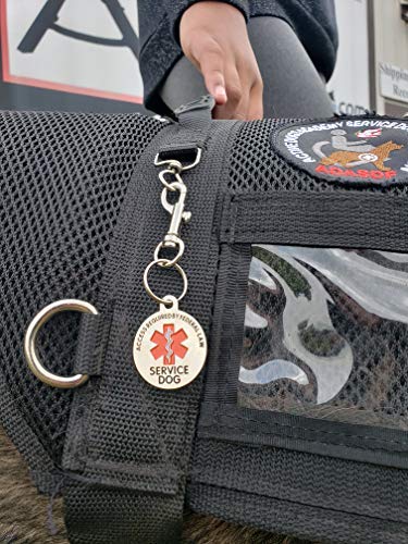 Activedogs Service Dog Chrome Tag - Double Sided - ADA Access Required by Federal Law with Red Medical Alert Symbol 1.25 inch. Easily to Attach to Collar, Leash or Harness Vest