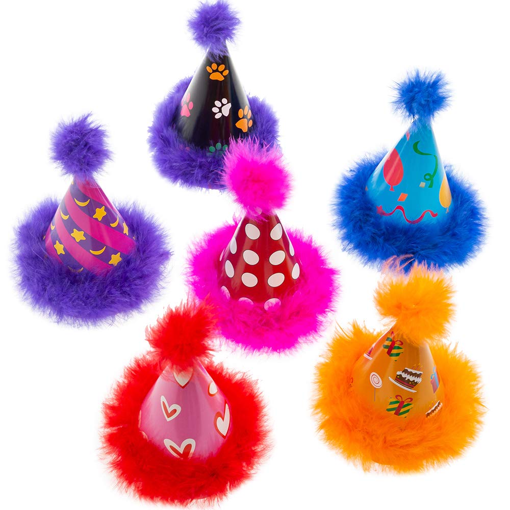 SCENEREAL Dog Party Hat 6 Packs - Cute Cone Hats Set for Dogs Birthday Parties Soft Plush Colorful Caps Perfect Doggie Party Supplies