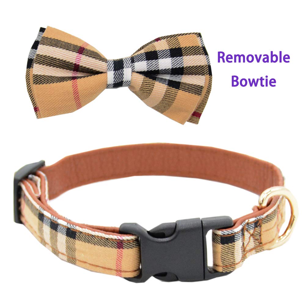 Barleygoo Bow Tie Dog Collar with Leash Set Classic Plaid Adjustable Dogs Collars with Removable Bow Tie for Small to Medium Dogs