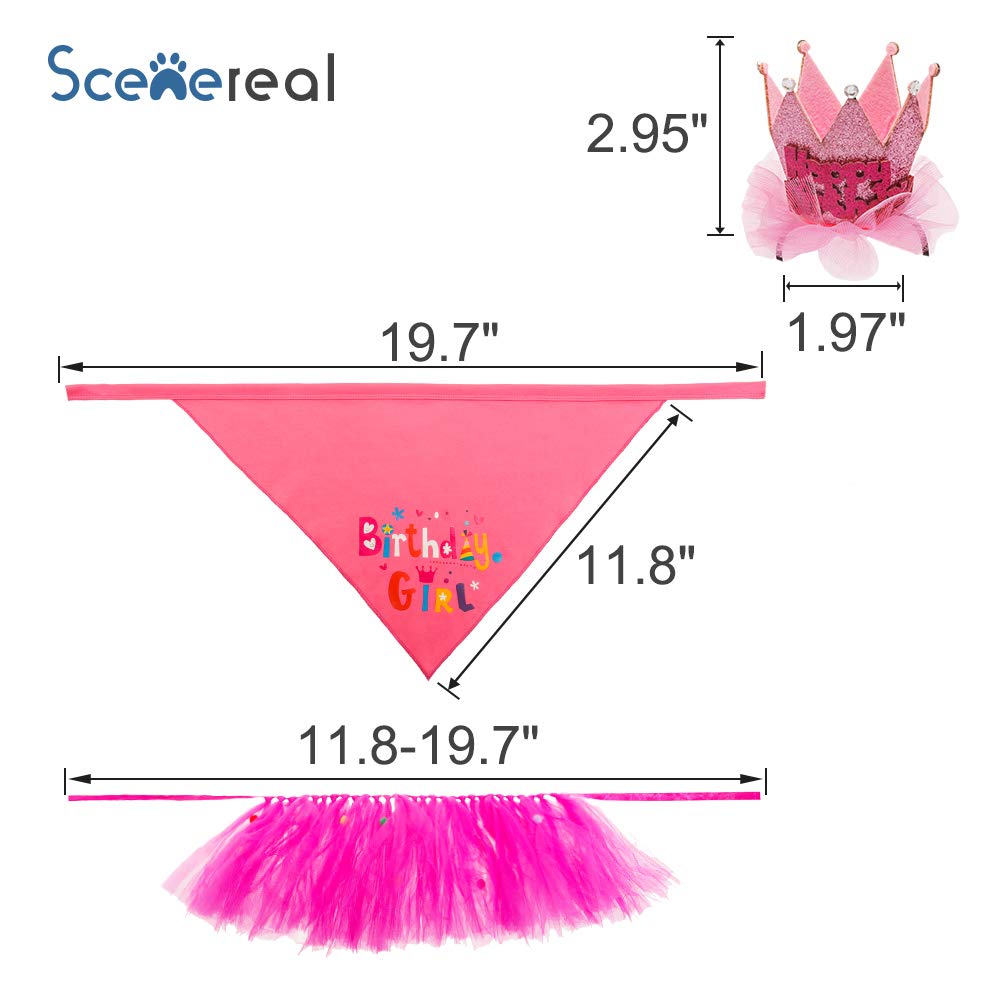 SCENEREAL Dog Birthday Bandana Girl - Birthday Party Supplies -Tutu Skirt Hat Scarf Set for Pet Puppy Cat Girl,Pink Outfit for Birthday Party