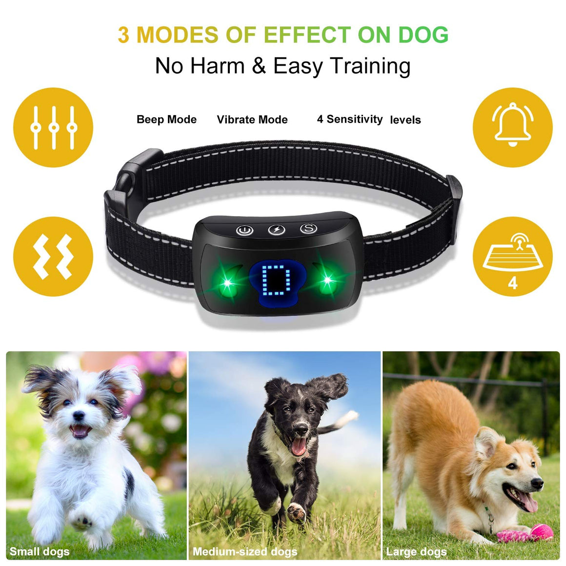 BESWIT Bark Collar 2020 Newest Rechargeable Dog Training Collar with Beep Vibration and LED Indicator for Small Medium Large Dog 4 Adjustable Sensitivity