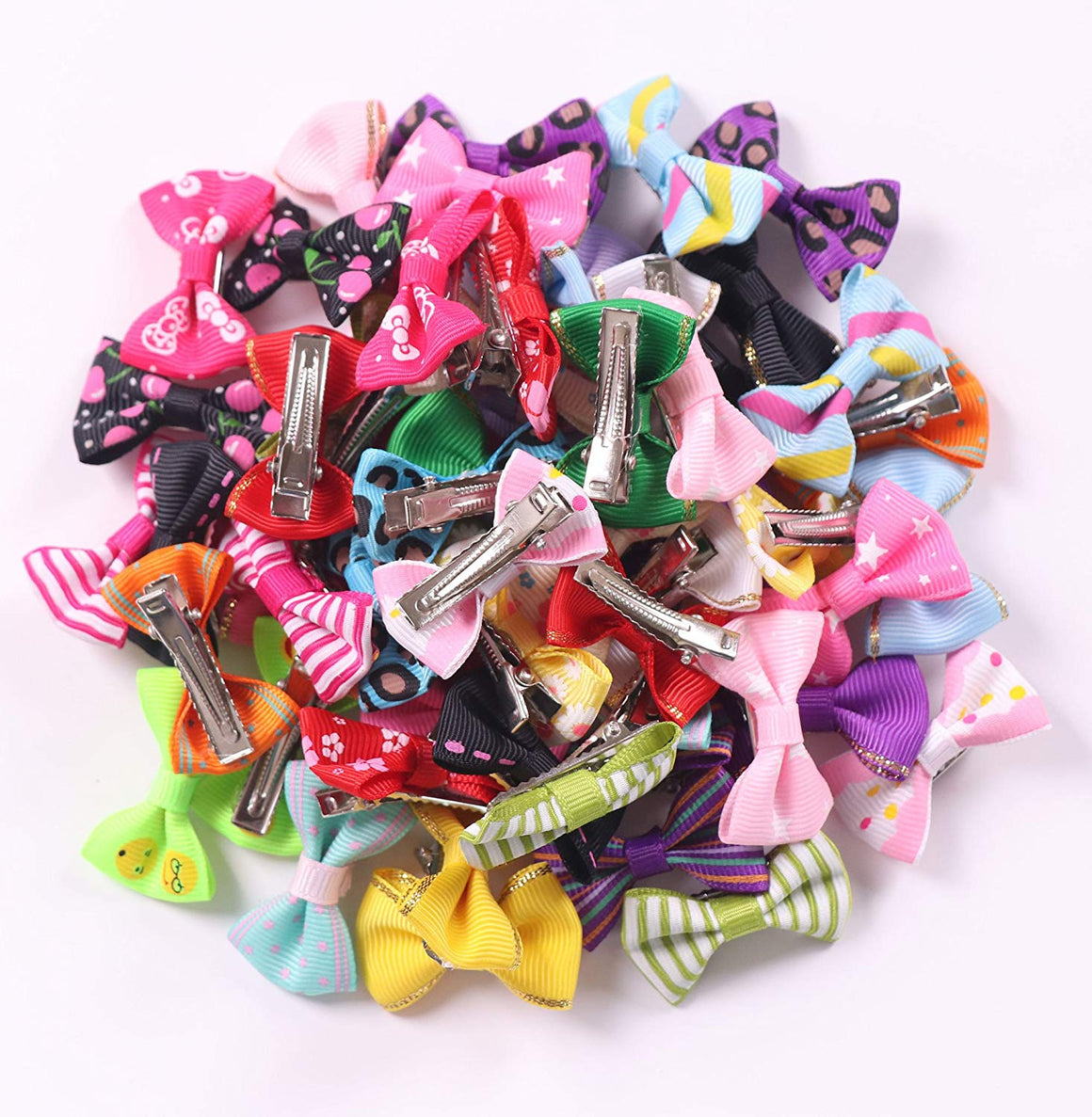 YAKA 60PCS (30 Paris) Cute Puppy Dog Small Bowknot Hair Bows with Rubber Bands (or Clips) Handmade Hair Accessories Bow Pet Grooming Products (60 Pcs,Cute Patterns)