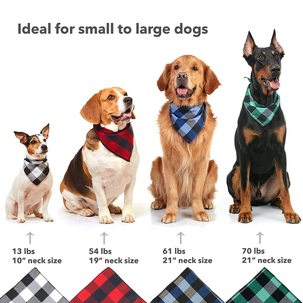 Odi Style Buffalo Plaid Dog Bandana 4 Pack - Cotton Bandanas Handkerchiefs Scarfs Triangle Bibs Accessories for Small Medium Large Dogs Puppies Pets, Black and White, Red, Green, Blue and Navy Blue